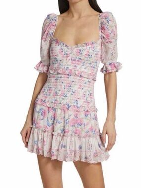 HEMANT & NANDITA Pink Floral Smocked Mini Dress